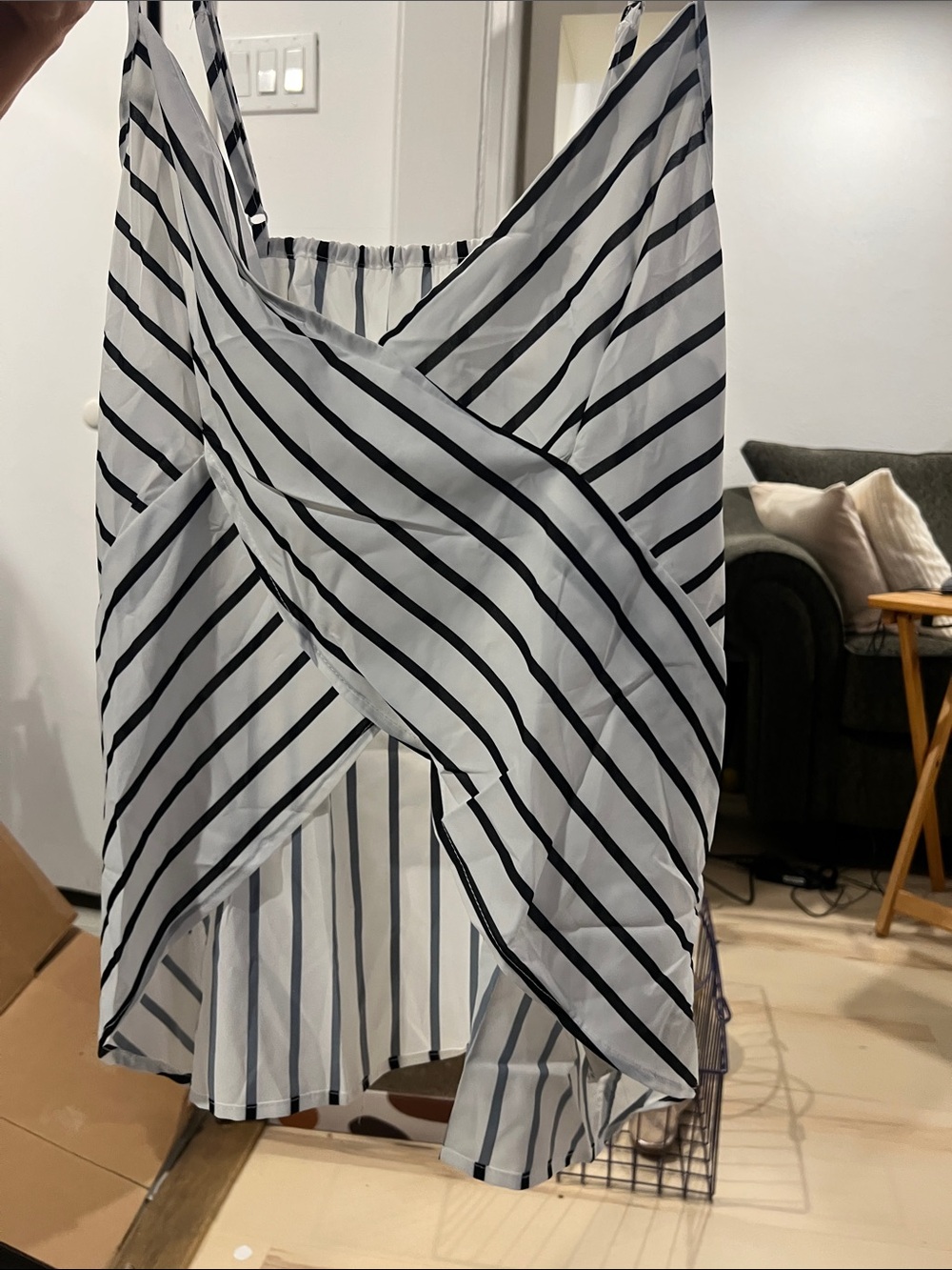SHEIN Black & White Striped Wrap-Front Tank Top